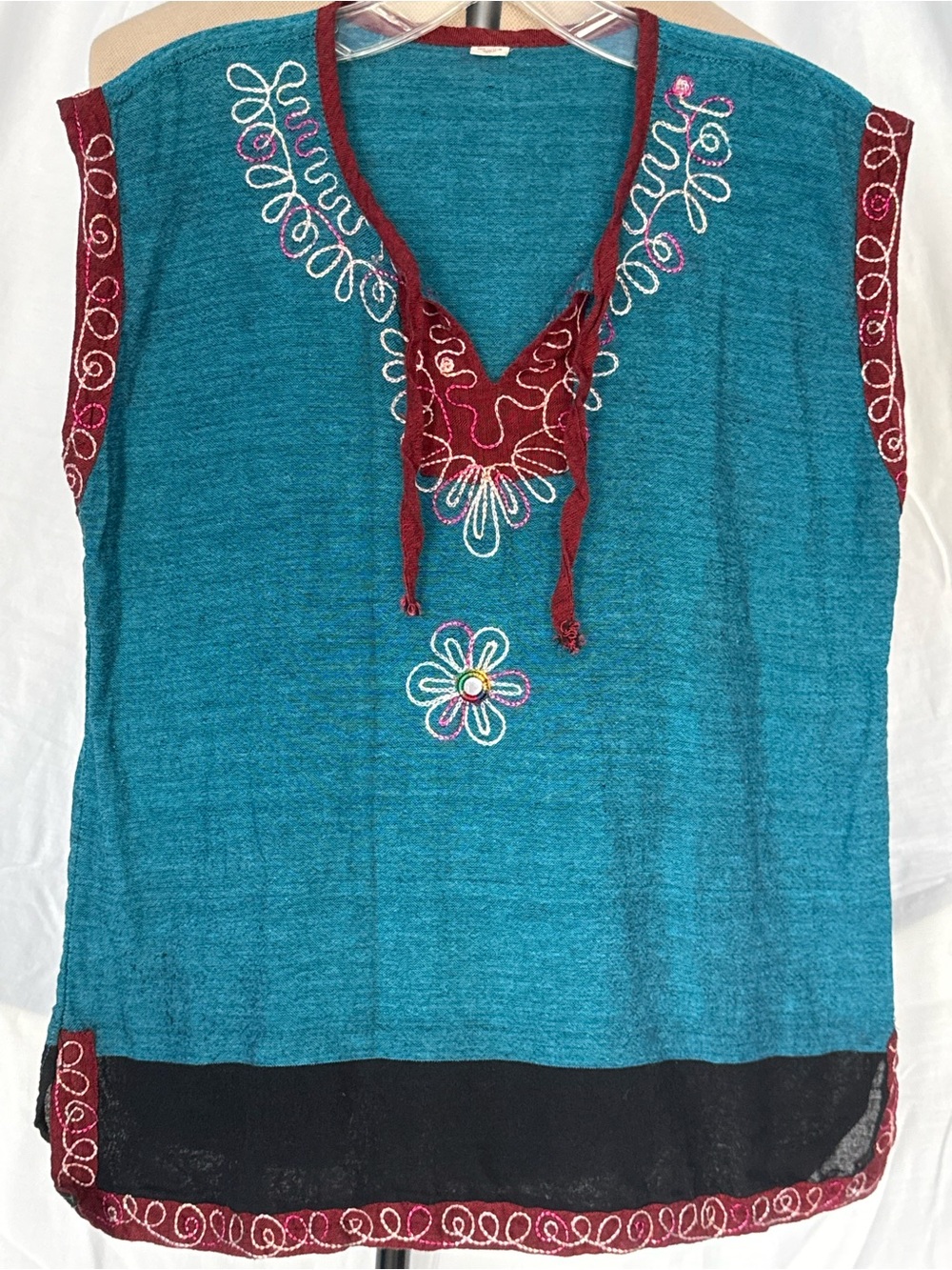 Nepal Cotton Embroidered Boho Festival Tunic Top XL